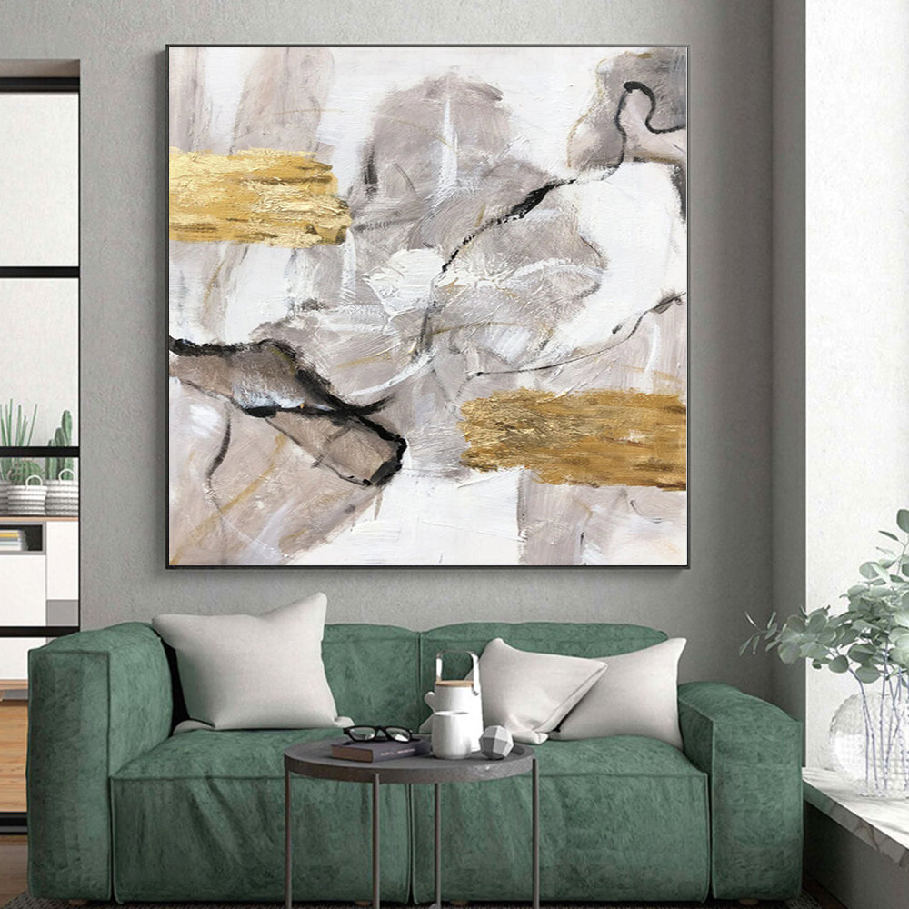 Acrylic Modern Art Paintings Gray, White & Gold Textured Abstract Painting On Canvas PT057