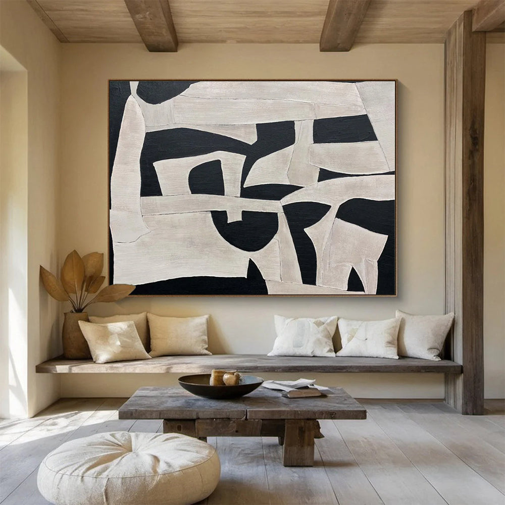 Cool Abstract Paintings Black & Beige Abstract Geometric Art HPS208