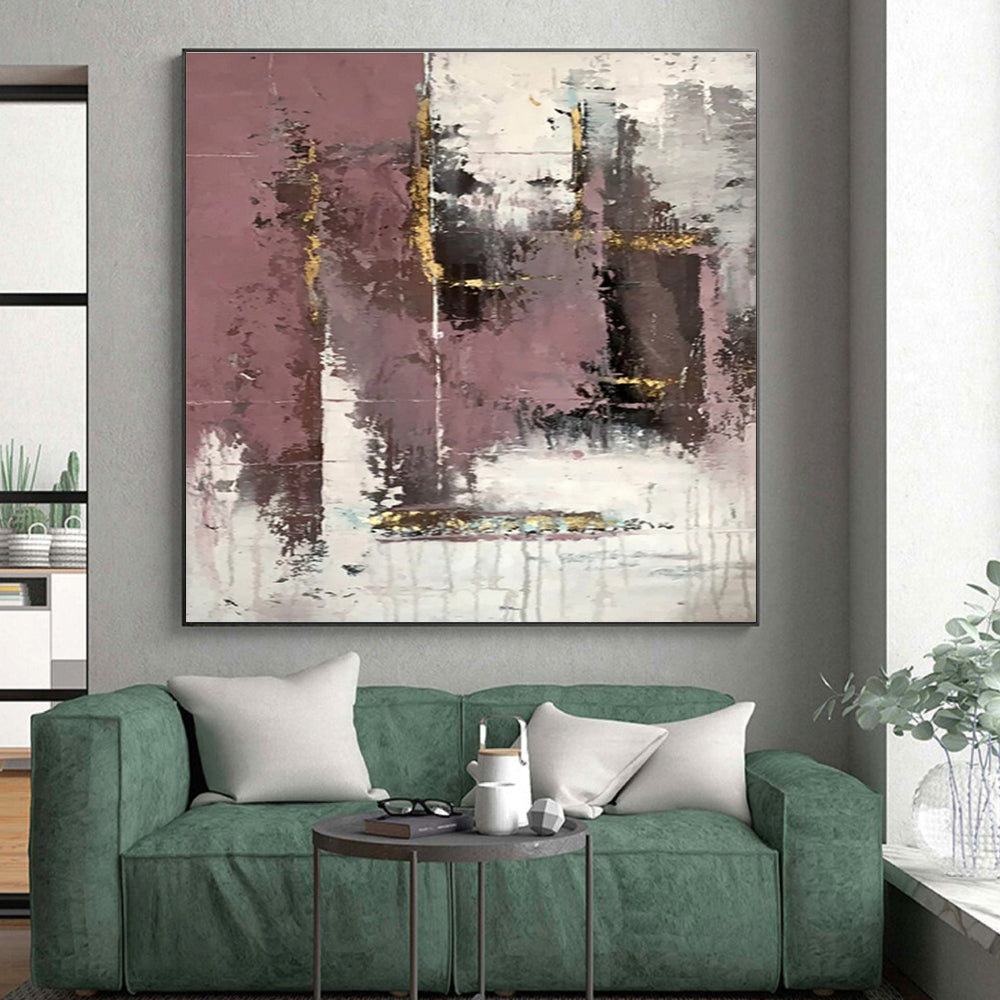 Hand Painted Art Pink Gray Gold Textured Abstract Art PT421