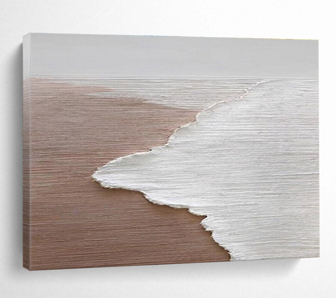 Large Painting In Living Room Beige & White Abstract Coastal Art HPS220