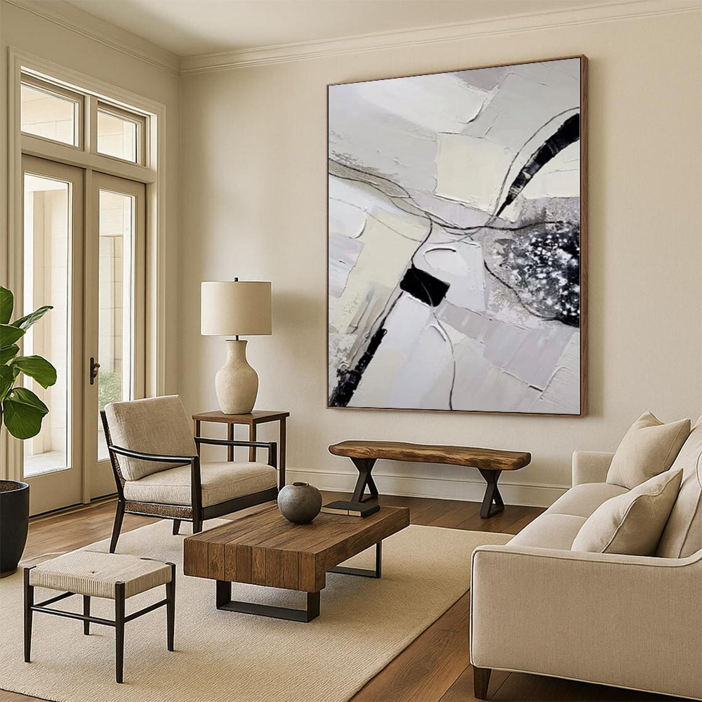 Handmade Art Gray & Black Textured Abstract Painting On Canvas PT034