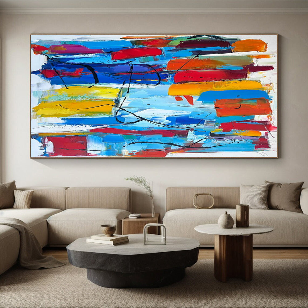 Hand-Painted Multicolor Abstract Energetic Composition, Acrylic Modern Art Paintings PT540