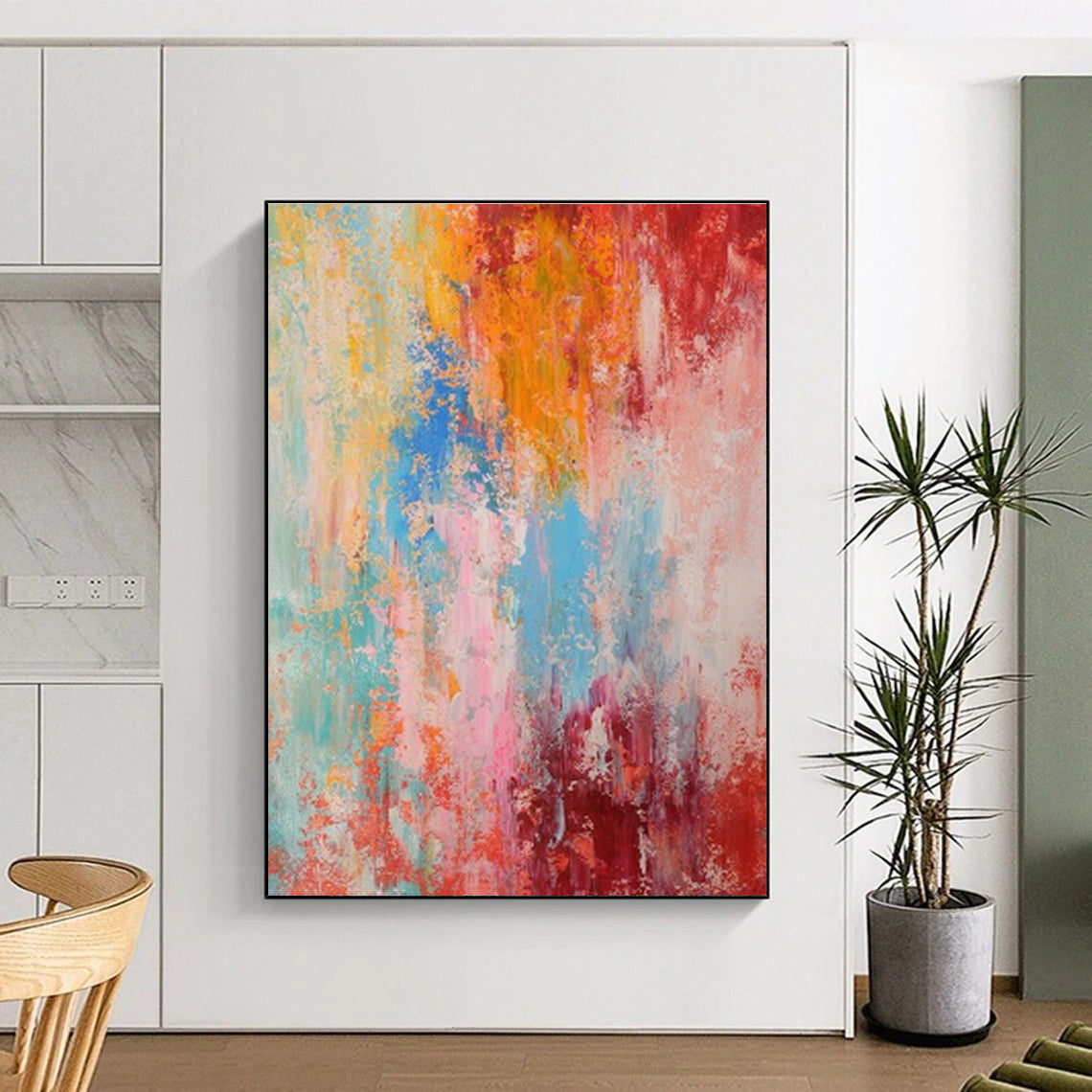 Hand Painted Art Colorful Red, Orange, Pink, and Blue Abstract Acrylic Painting PT283