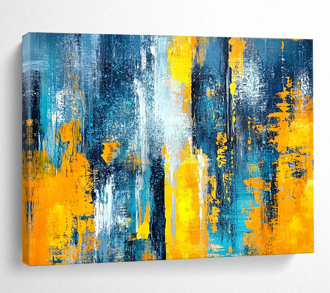 Cool Abstract Paintings Teal, Yellow, Orange & White Dynamic Abstract Painting HPS266