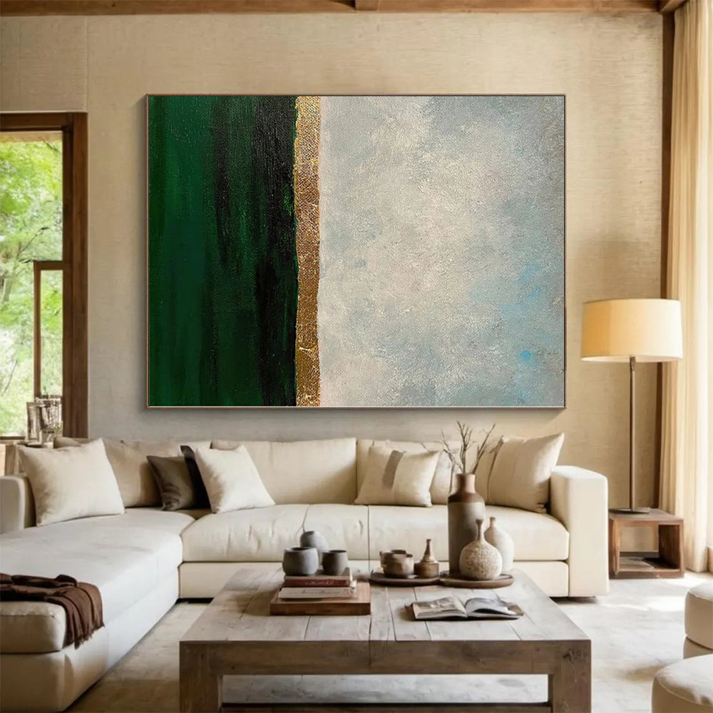 Unique Abstract Art Green, Gold & Gray Textured Abstract Painting On Canvas PT045