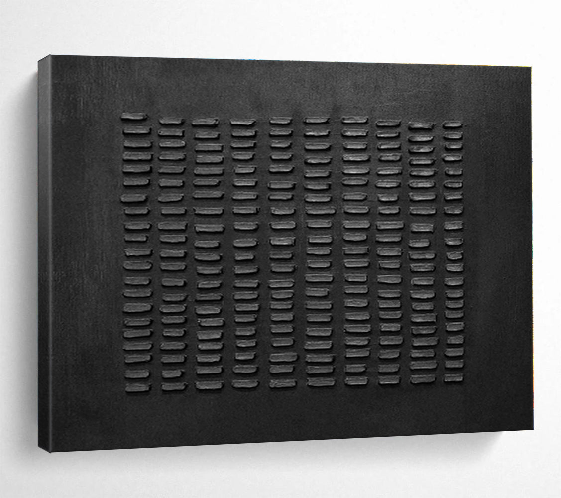 Oversized Abstract Wall Art Black Textured Grid Abstract On Canvas HPS030