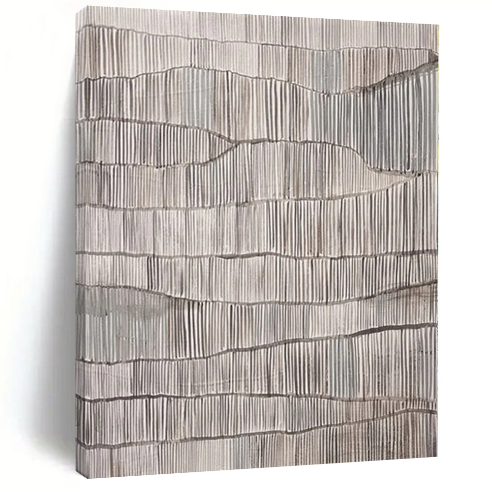 Minimalist Canvas Art in Grey and White with Textured Linear Patterns PT016
