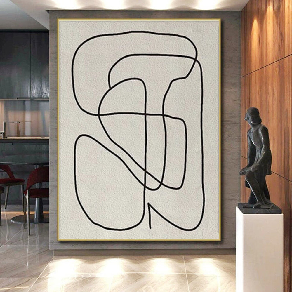 Cool Abstract Paintings Black Line Art Abstract Flow, Modern Art Acrylic PT557