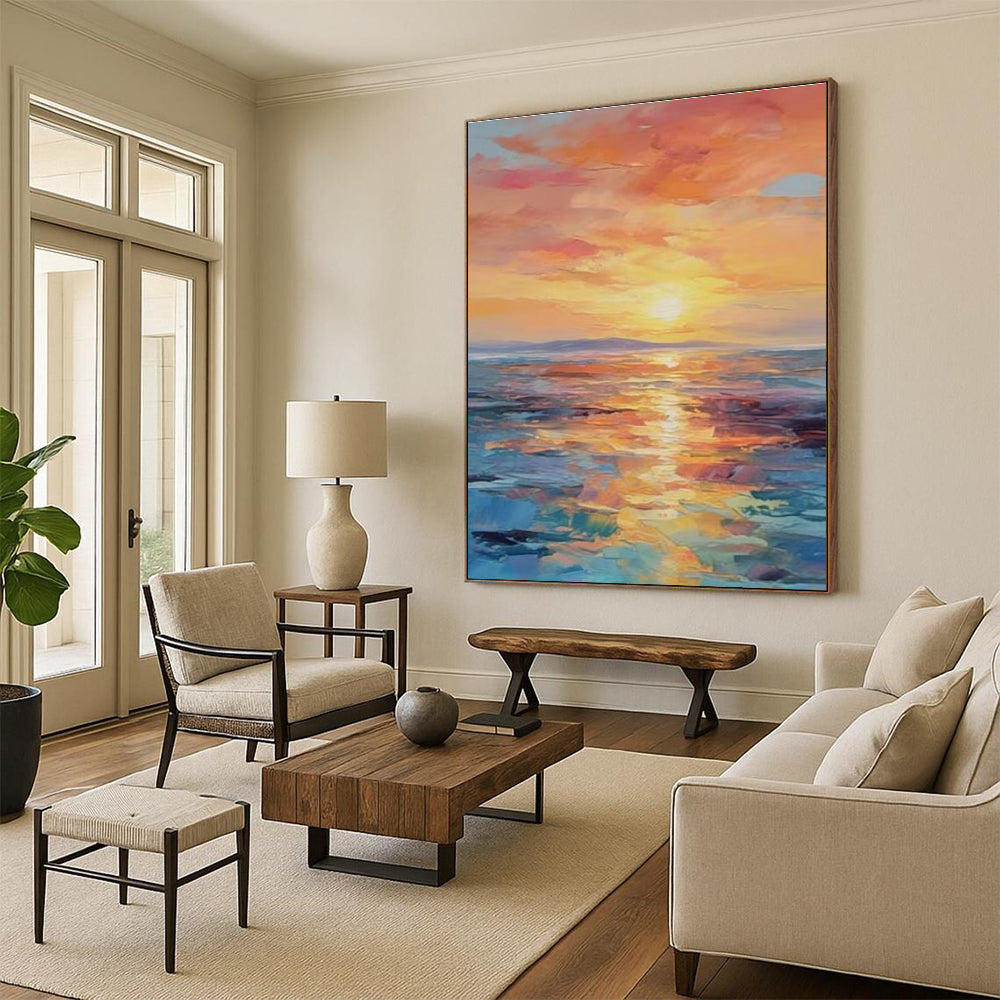 Large Contemporary Wall Art Multicolor Abstract Seaside Sunset Art DPS481