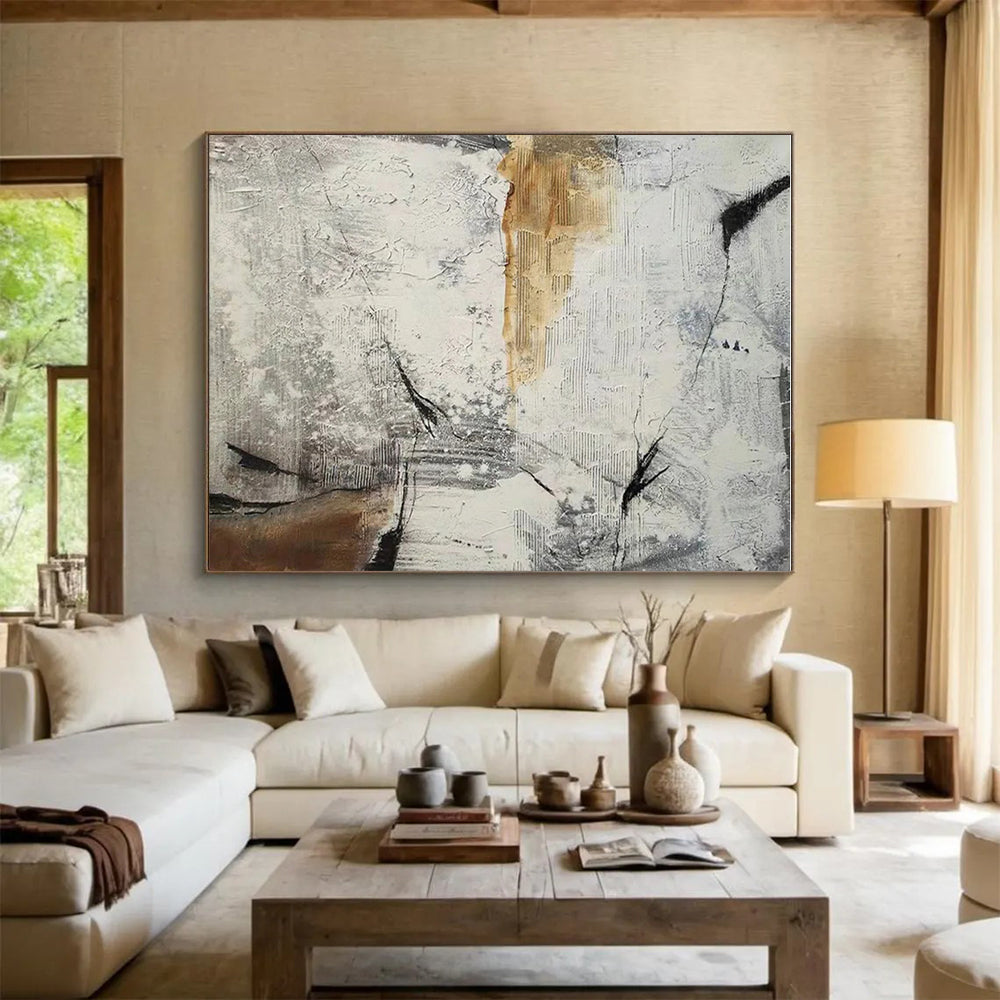 Unique Abstract Art in Grey, White, Brown, and Black Textural Abstract Shapes PT259