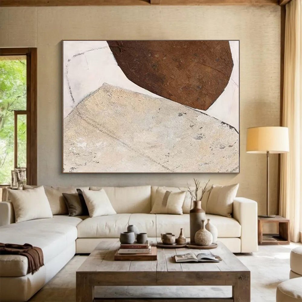 Unique Abstract Art Brown Beige Textured Shape Abstract Art PT338