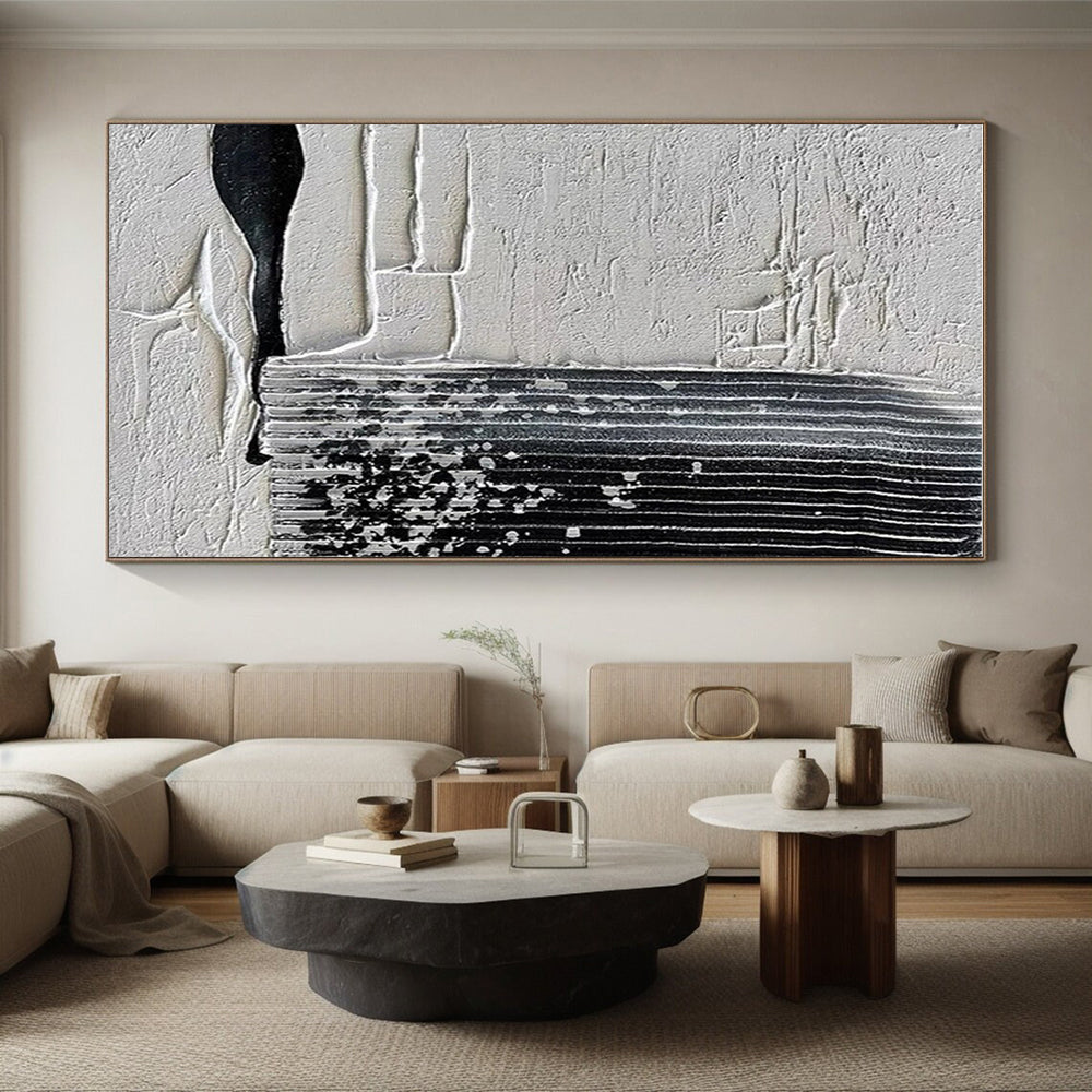 Oversized Abstract Wall Art Black White Textured Abstract Art PT379