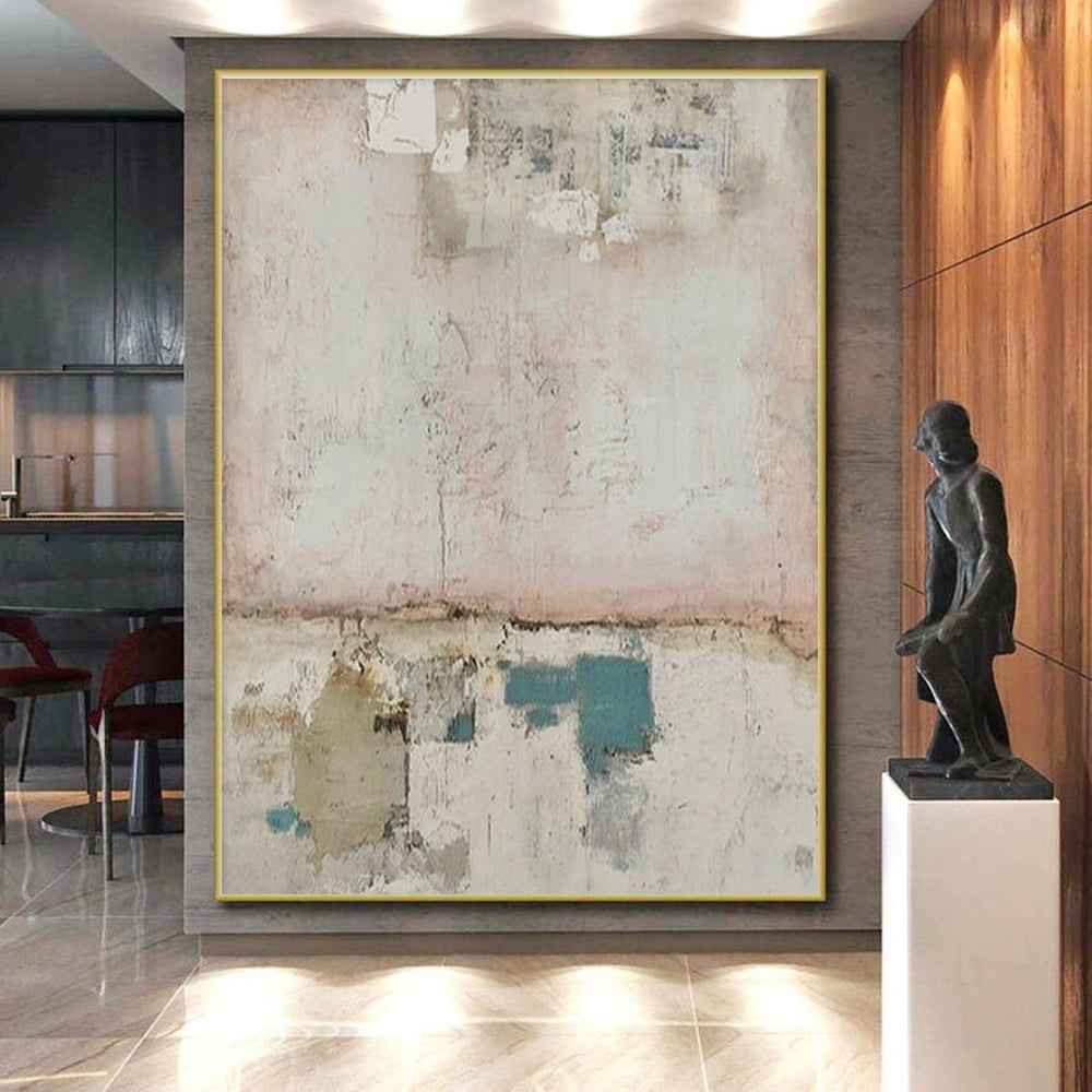 Handmade Art Soft Pink and Teal Textured Abstract Art PT624