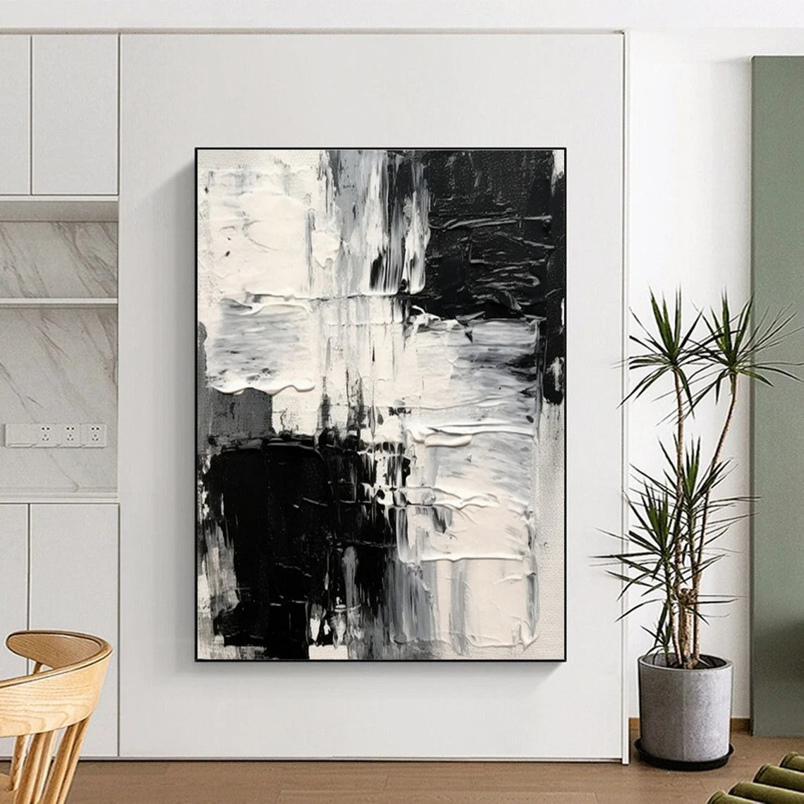 Minimalist Canvas Art Black, White, and Gray Textured Abstract Art PT733