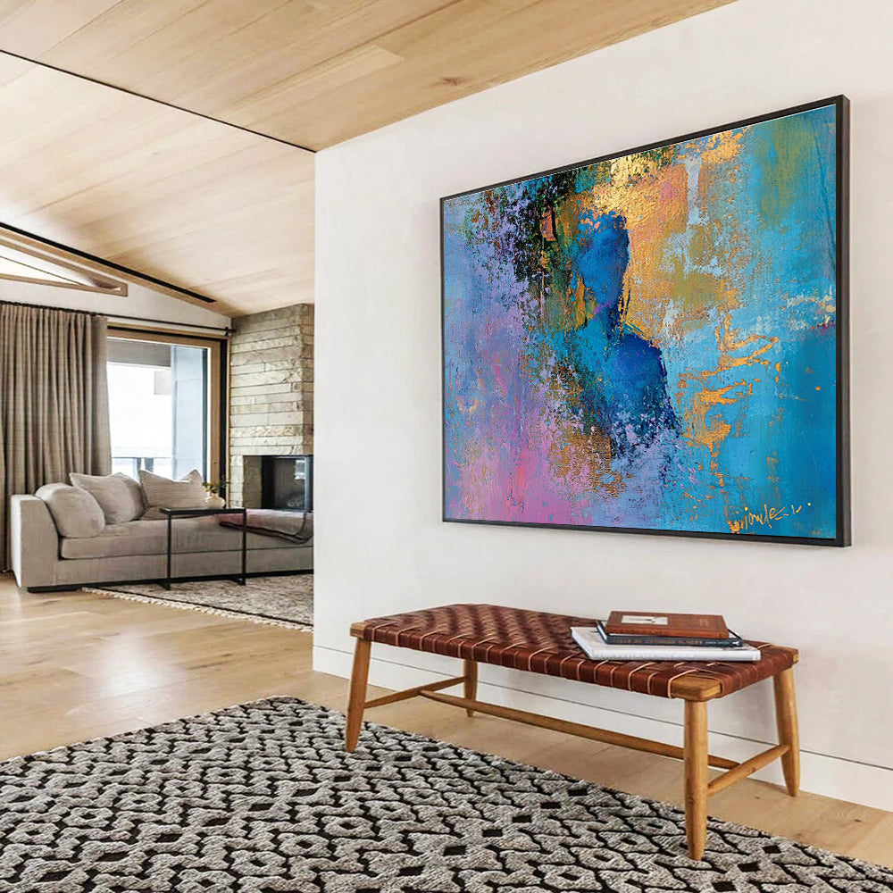 Cool Abstract Paintings Blue, Pink, Gold & Purple Abstract Portrait Painting HPS278