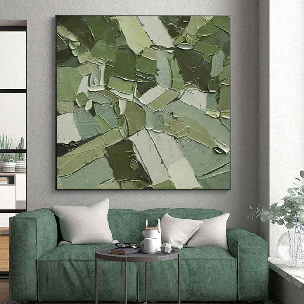 Unique Abstract Art Multi-Green Geometric Textured Acrylic Art PT342