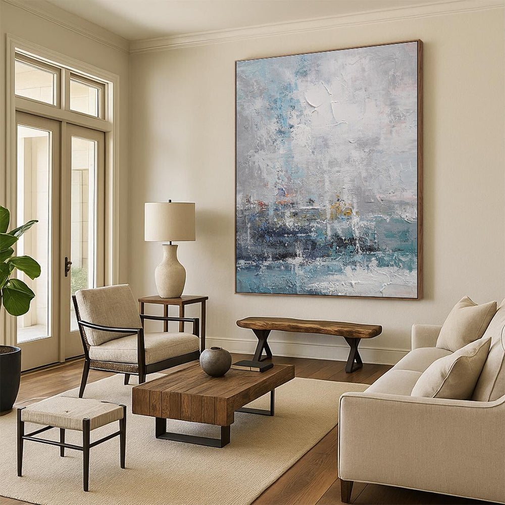 Acrylic Modern Art Paintings Blue, Gray, and White Textured Coastal Abstract Art PT684