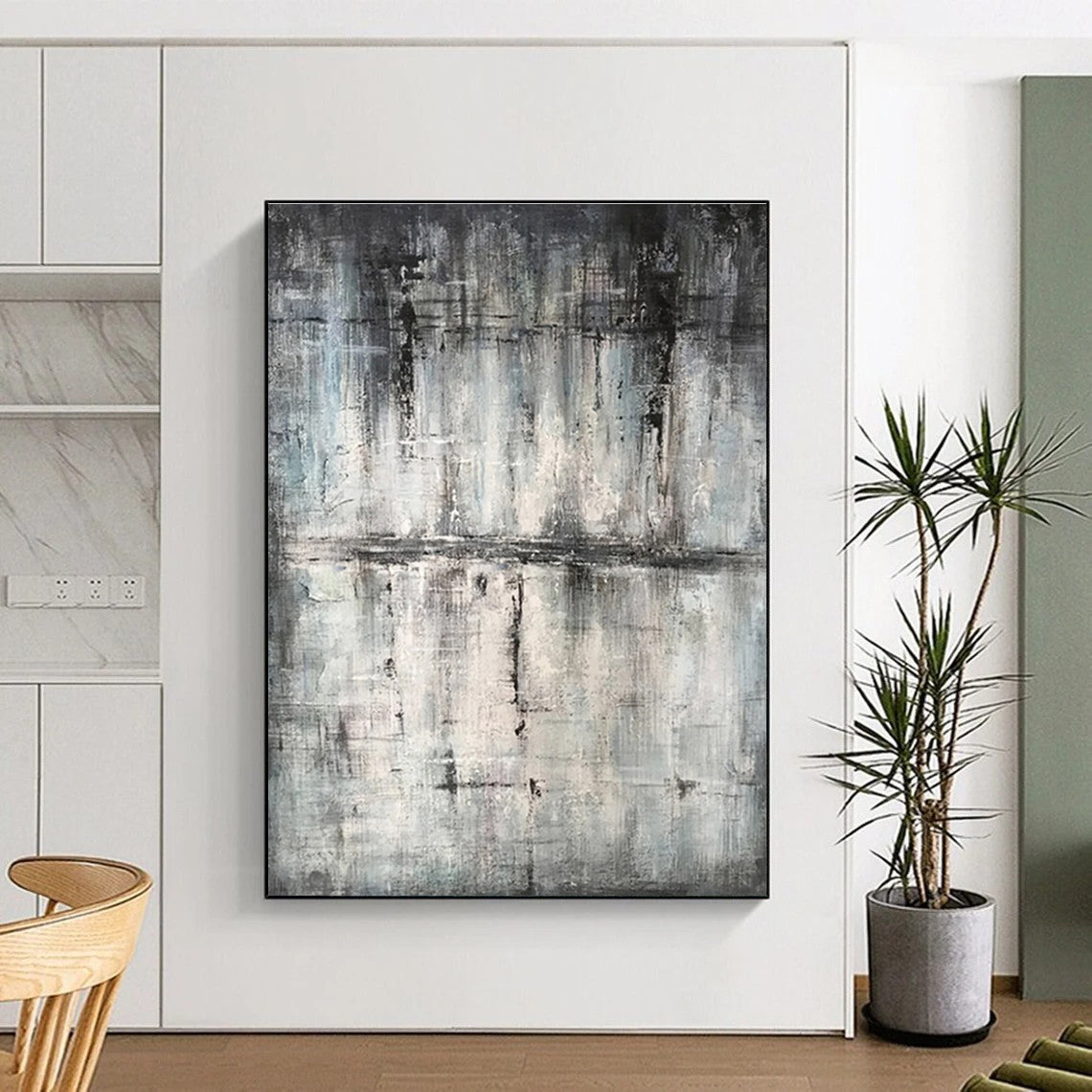 Hand Painted Art Gray Black Textured Abstract Art PT391