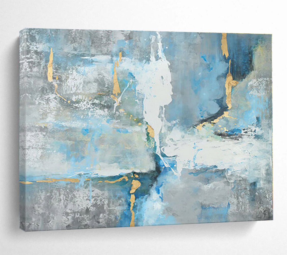 Acrylic Modern Art Paintings Blue, Gray & Gold Textured Abstract Painting On Canvas HPS132