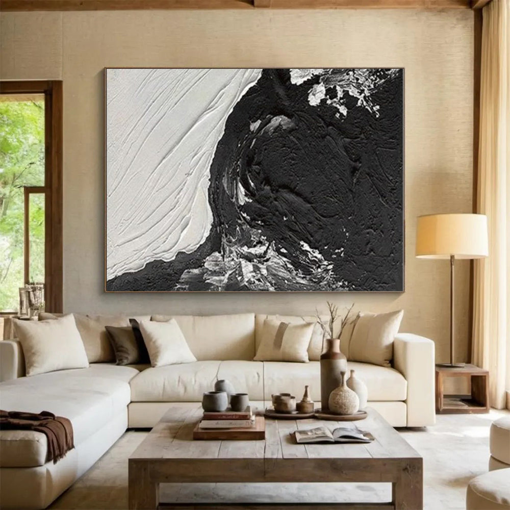 Textured Black & White Abstract Art - Hand Painting with Thick Layers PT575