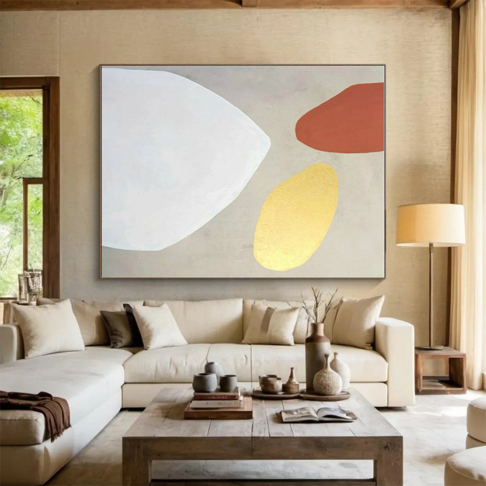 Hand-Painted Terracotta, Gold, and White Abstract Art PT643