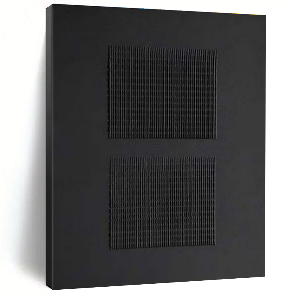 Minimalist Canvas Art in Black and Gray Grid Design, Hand Painted Art PT330