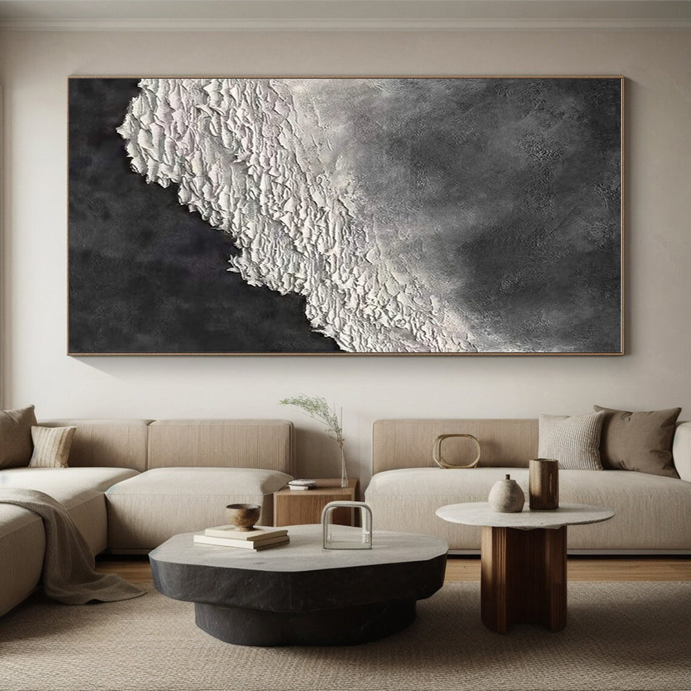 Big Painting in Black and White Textural Abstract Art PT260