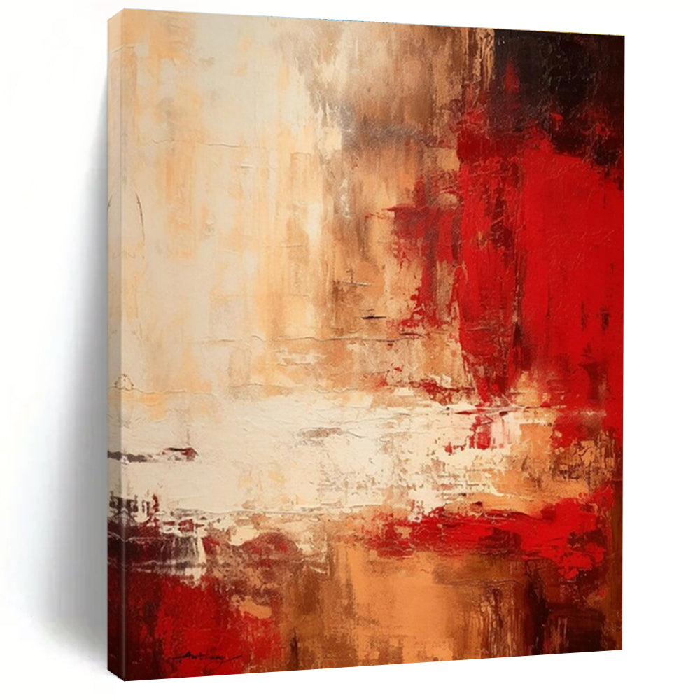 Huge Size - Red, Beige & White Dynamic Abstract Expressionism Painting PT583