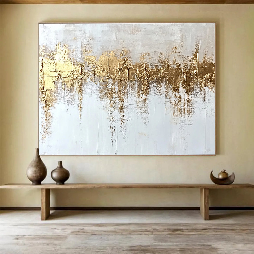 Large Contemporary Wall Art Gold & White Textured Abstract Painting HPS268