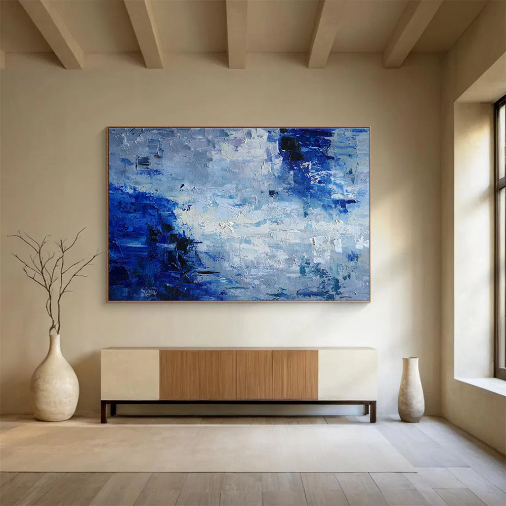 Hand Painting Blue & Gray Textured Abstract Sky Art HPS152