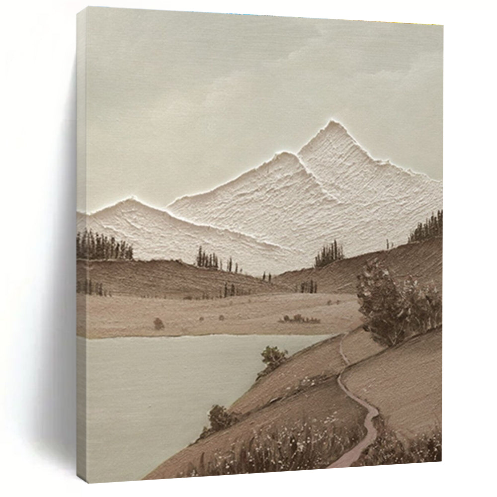 Minimalist Canvas Art Brown and Beige Mountain Landscape Abstract Painting DPS448