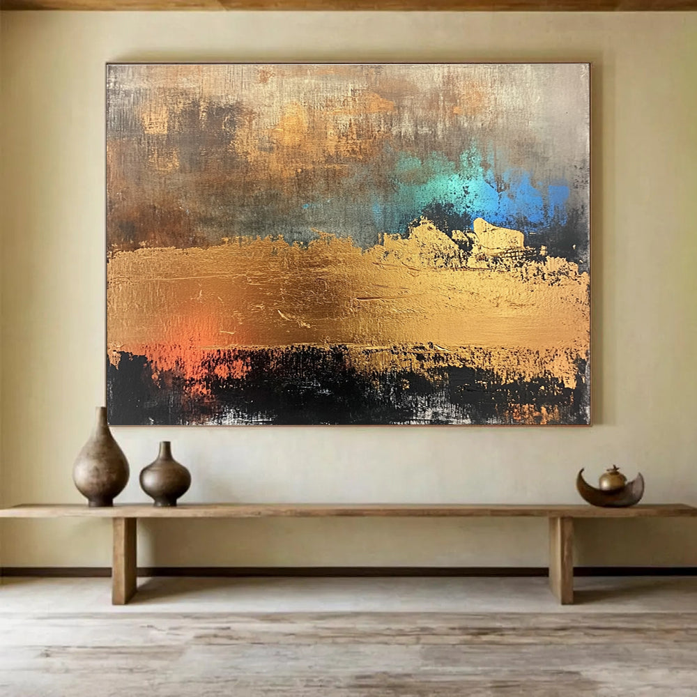 Acrylic Modern Art Paintings Gold, Blue, Brown & Black Textured Abstract Painting HPS284