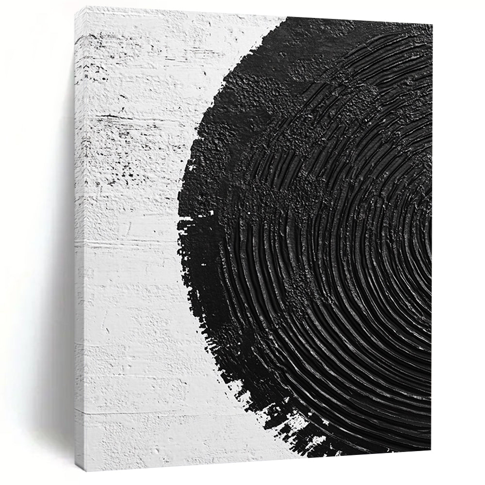 Wall Decor Abstract Paintings Large With Black, White Textured Circular Pattern On Canvas PT196