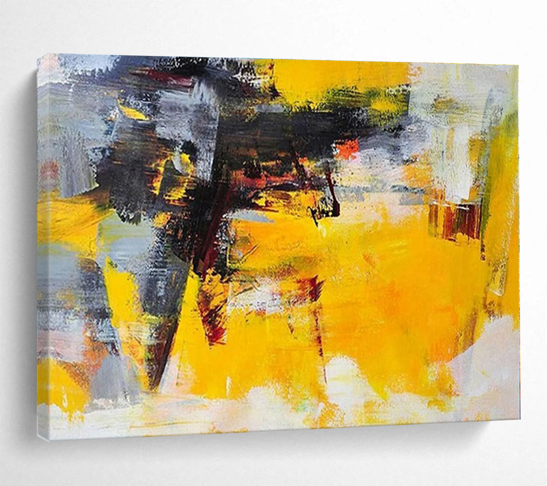 Hand-Painted Yellow, Gray & Black Dynamic Abstract Painting On Canvas HPS101
