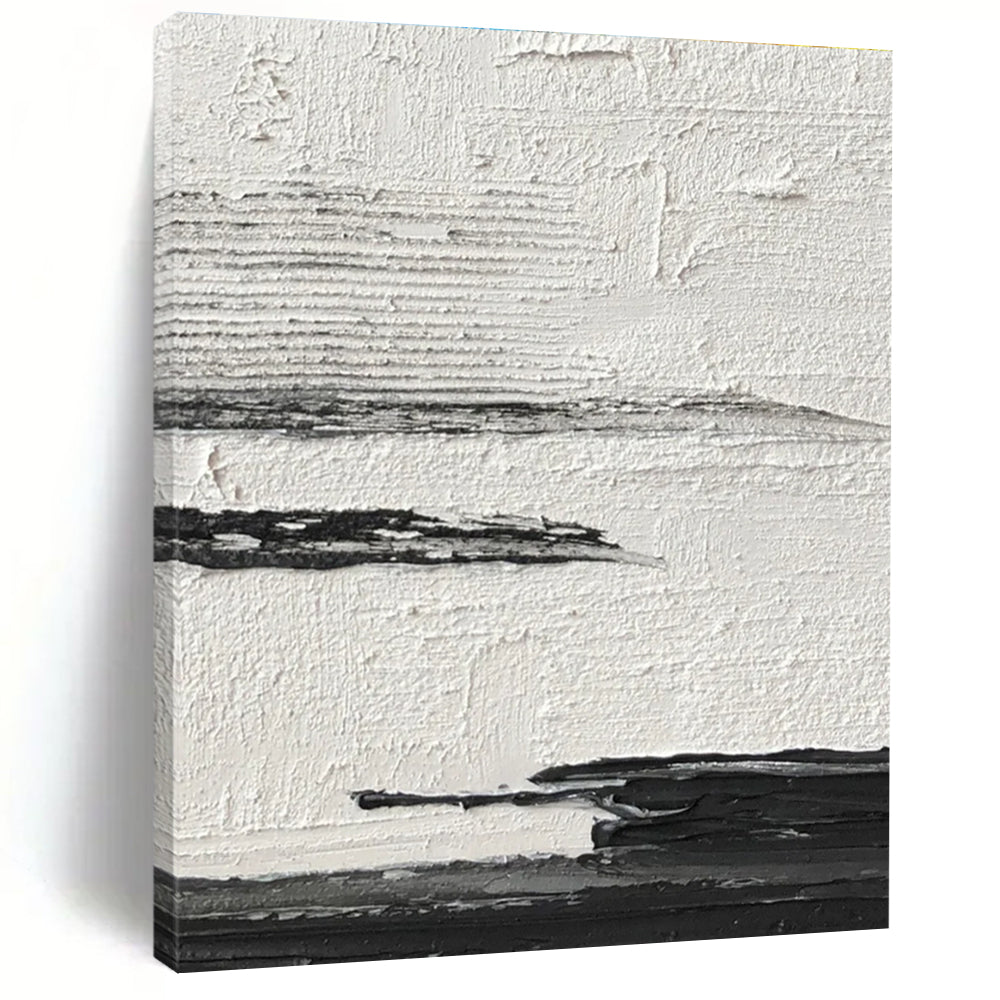 Hand-Painted Black and White Textural Abstract Landscape Painting PT268