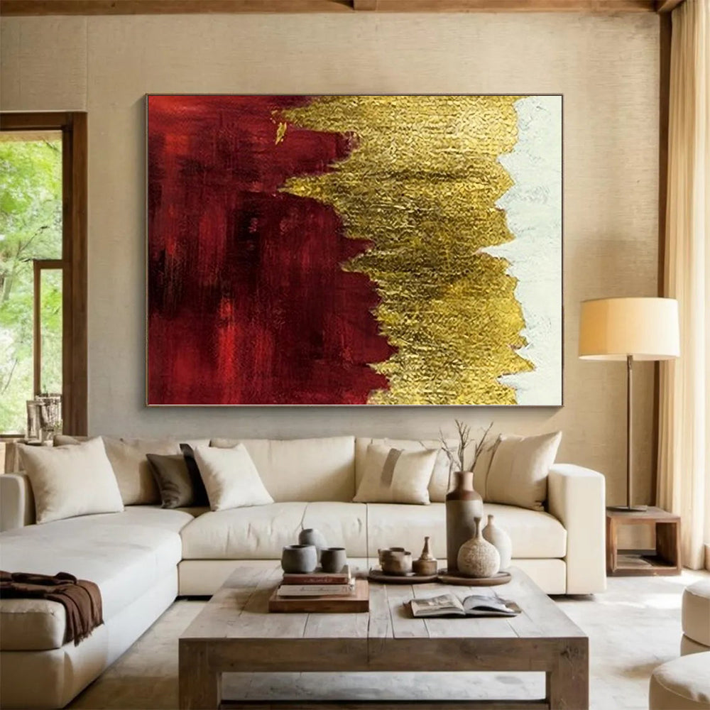 48x60 Red & Gold Textured Abstract Painting On Canvas PT066