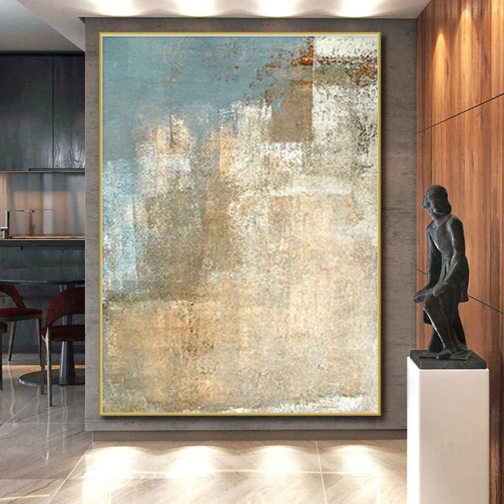 Large Size Beige Blue Textured Abstract Landscape Art PT499