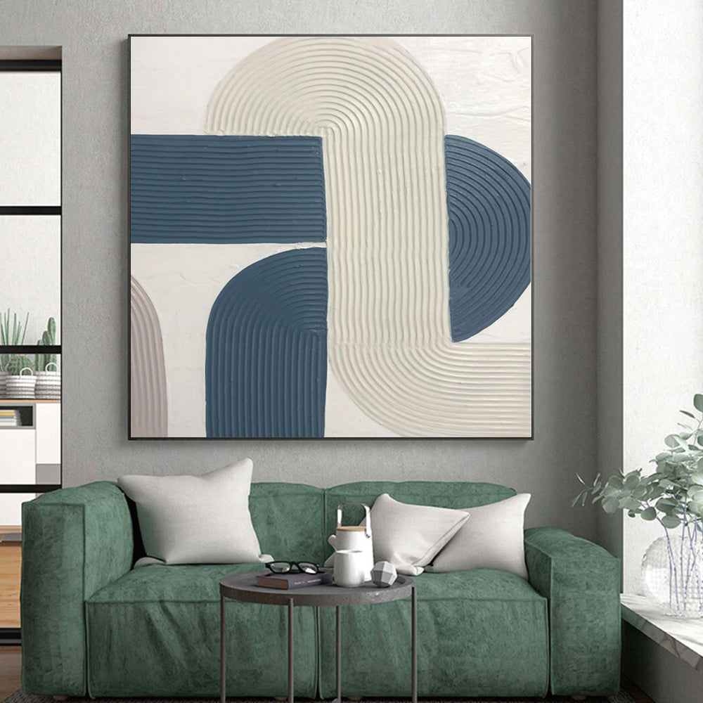 Modern Art Acrylic Blue & Beige Geometric Abstract Painting On Canvas PT029