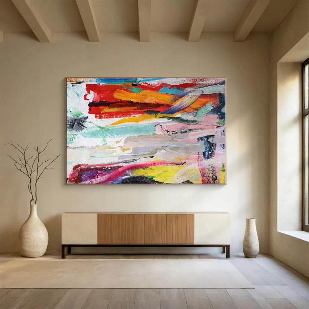 Modern Art Acrylic Vibrant Multicolor Abstract Painting On Canvas HPS086