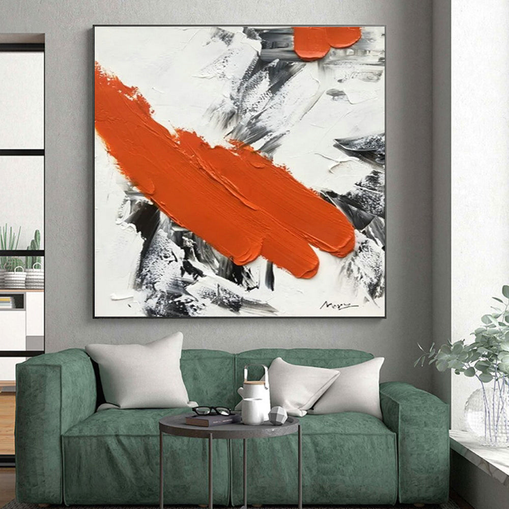 Cool Abstract Paintings Orange and Gray Textured Abstraction, Large Painting In Living Room PT525