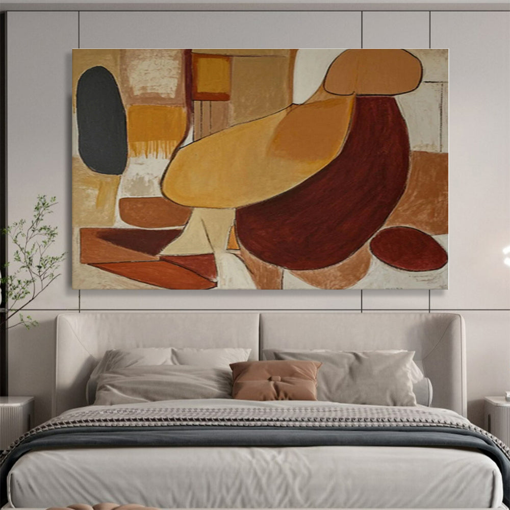 Hand Painted Art Warm Earth Tones Abstract Forms On Canvas HPS029