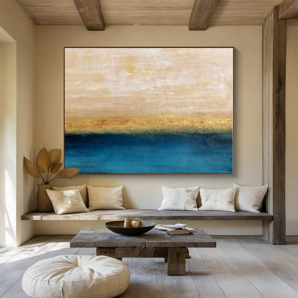 Large Size Beige & Blue Textured Landscape Abstract On Canvas HPS014