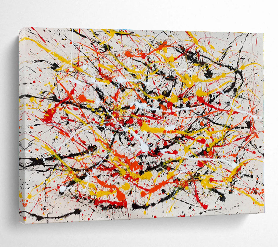 Cool Abstract Paintings Red, Yellow, Black & White Splatter Abstract Painting On Canvas HPS084