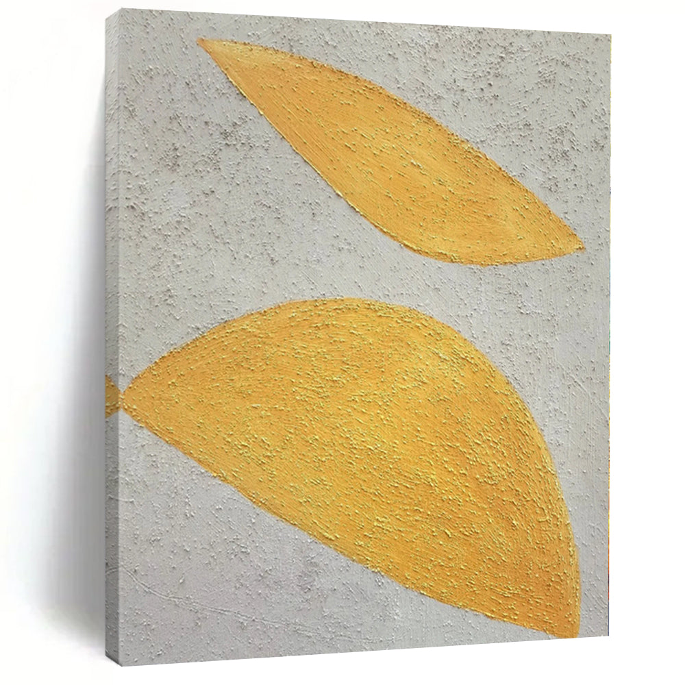 Hand Painting Yellow & Gray Textured Leaf Abstract Painting On Canvas PT022