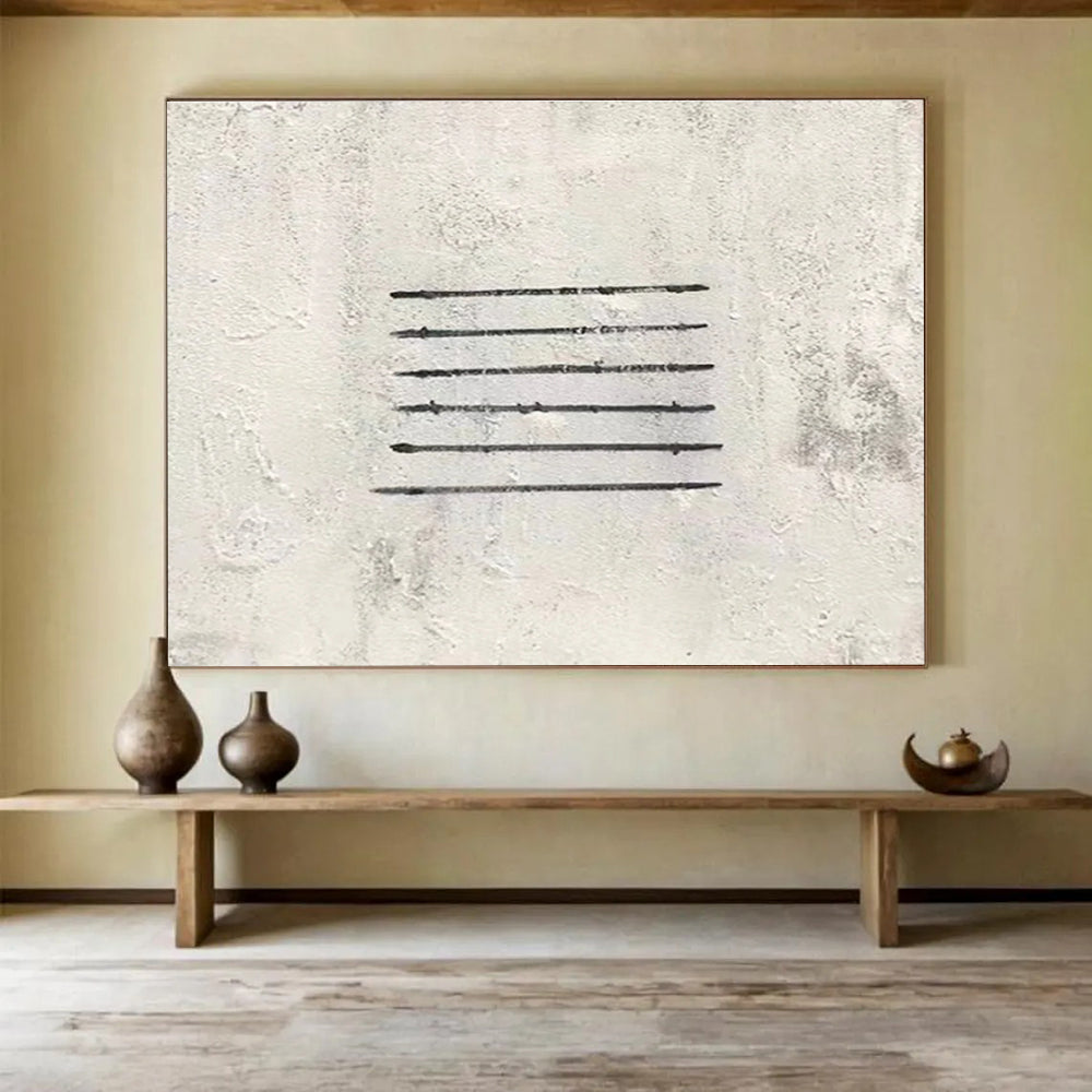 Cool Abstract Paintings Black & White Linear Minimalist Art HPS230