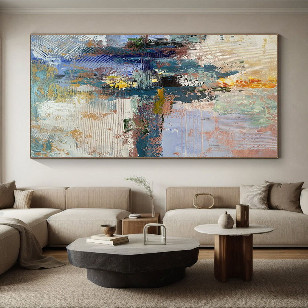 Acrylic Modern Art Paintings Blue, Gold, and Pink Textured Abstract Art PT772