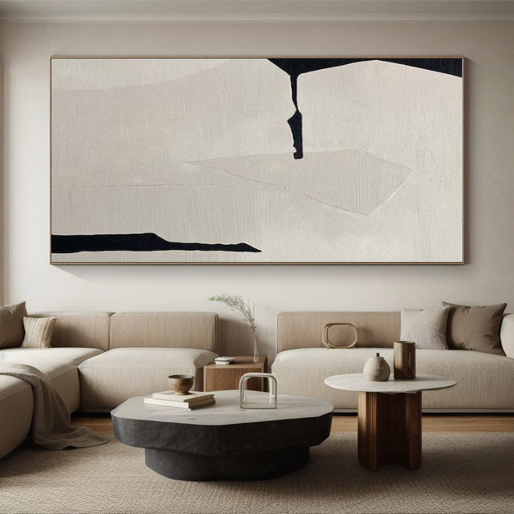 Minimalist Canvas Art Beige and Black Geometric Abstract Art PT794