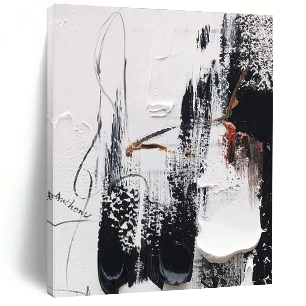 Hand-Painted Black White Red Textured Abstract Art PT475