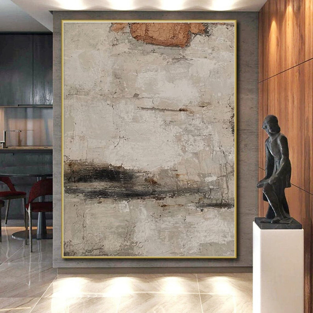 Hand-Painted Beige, Gray, and Brown Textured Abstract Art, Acrylic Modern Art Painting PT301