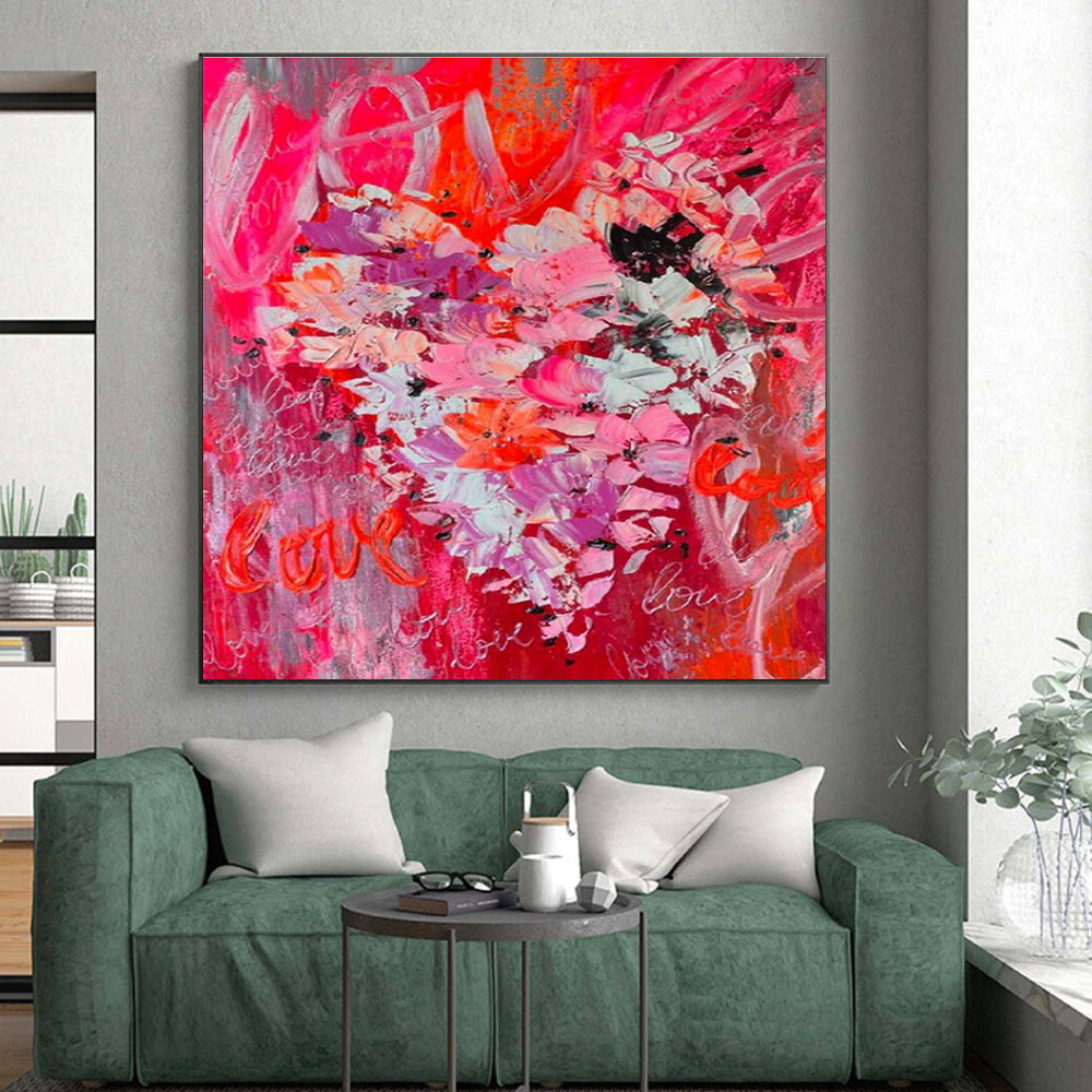 Large Size Red, Pink, and Gray Floral Abstract Art PT719